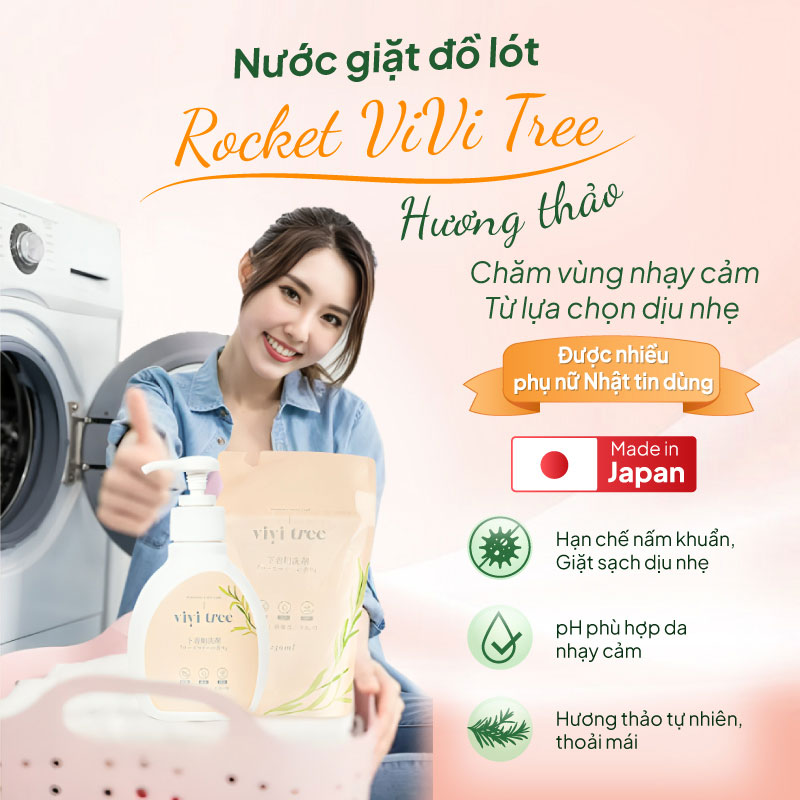 Nước giặt đồ lót Vivi Tree Rocket 230ml Chống khuẩn khử mùi (Hương thảo) - Túi refill thương hiệu ROCKET SOAP