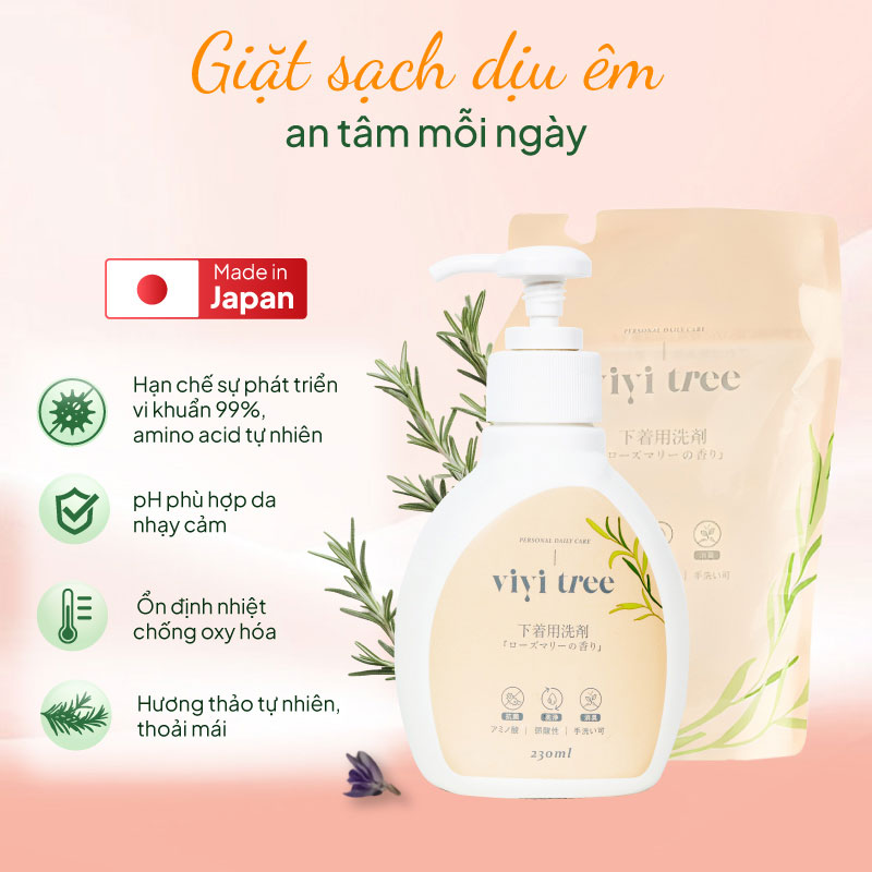Nước giặt đồ lót Vivi Tree Rocket 230ml Chống khuẩn khử mùi (Hương thảo) - Túi refill thương hiệu ROCKET SOAP