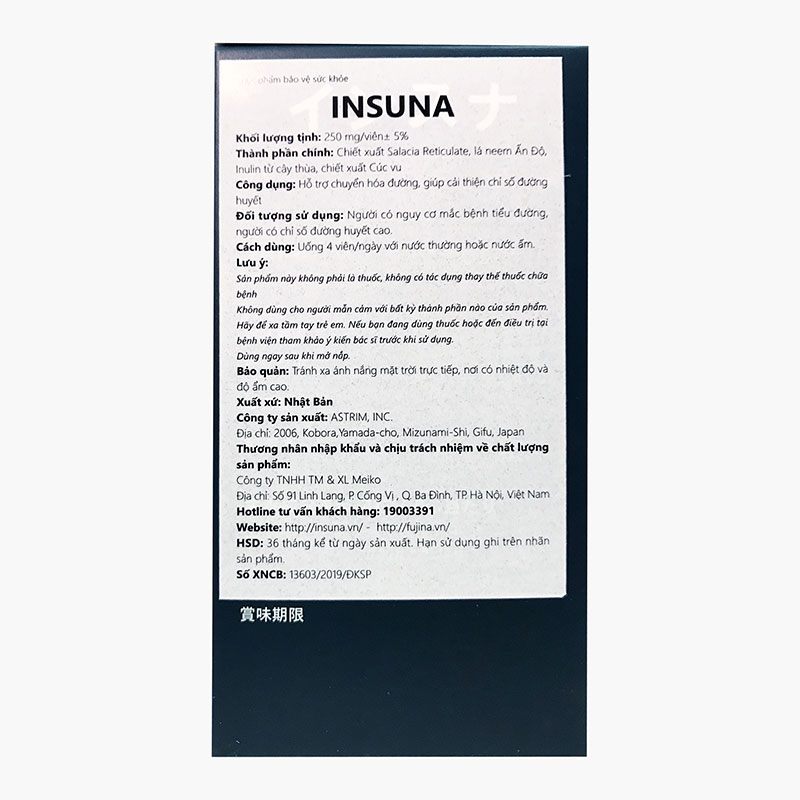 TPBVSK: Viên uống Insuna Nhật Bản 120 viên, hỗ trợ chuyển hóa đường, cải thiện chỉ số đường huyết thương hiệu FUJINA