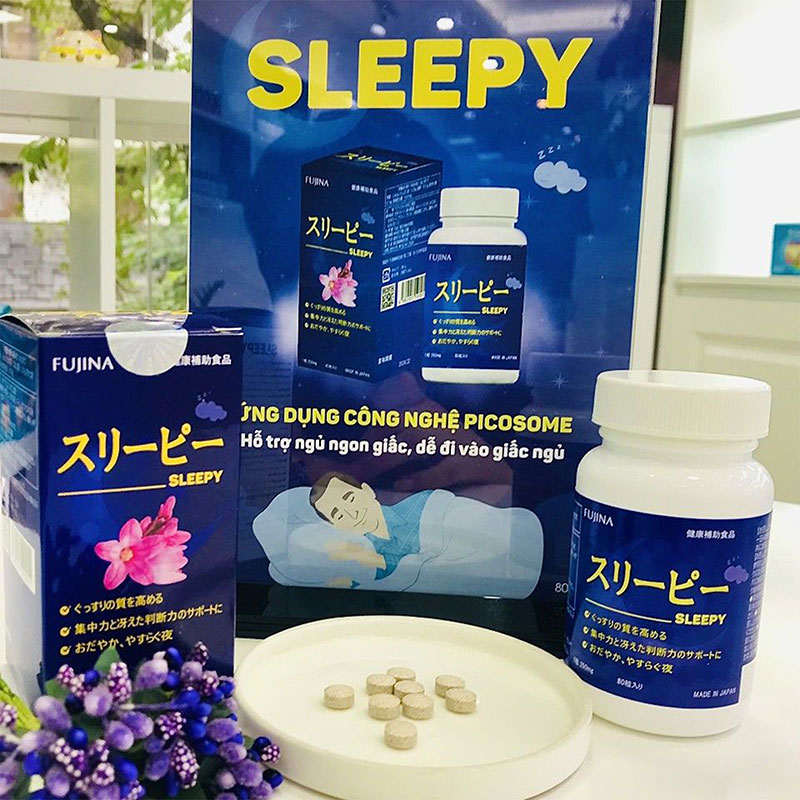 TPBVSK: Viên uống Sleepy Nhật Bản 80 viên, hỗ trợ ngủ ngon giấc, dễ vào giấc ngủ thương hiệu FUJINA