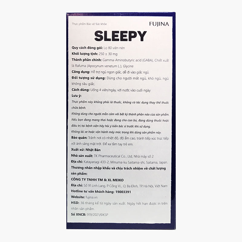 TPBVSK: Viên uống Sleepy Nhật Bản 80 viên, hỗ trợ ngủ ngon giấc, dễ vào giấc ngủ thương hiệu FUJINA