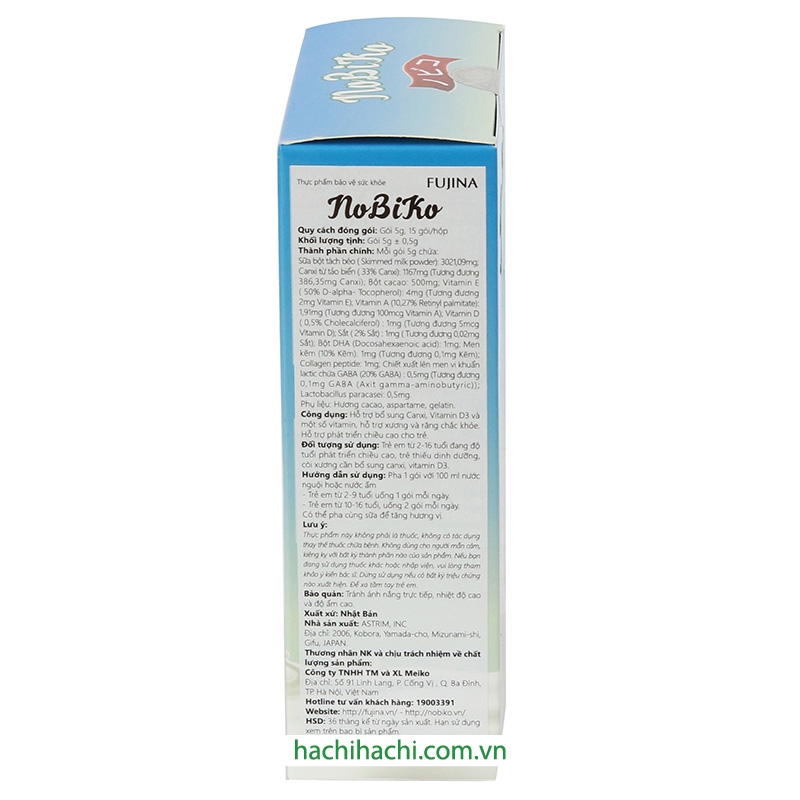 TPBVSK: Sữa tăng chiều cao cho bé Nobiko vị cacao 5gx15 gói thương hiệu FUJINA