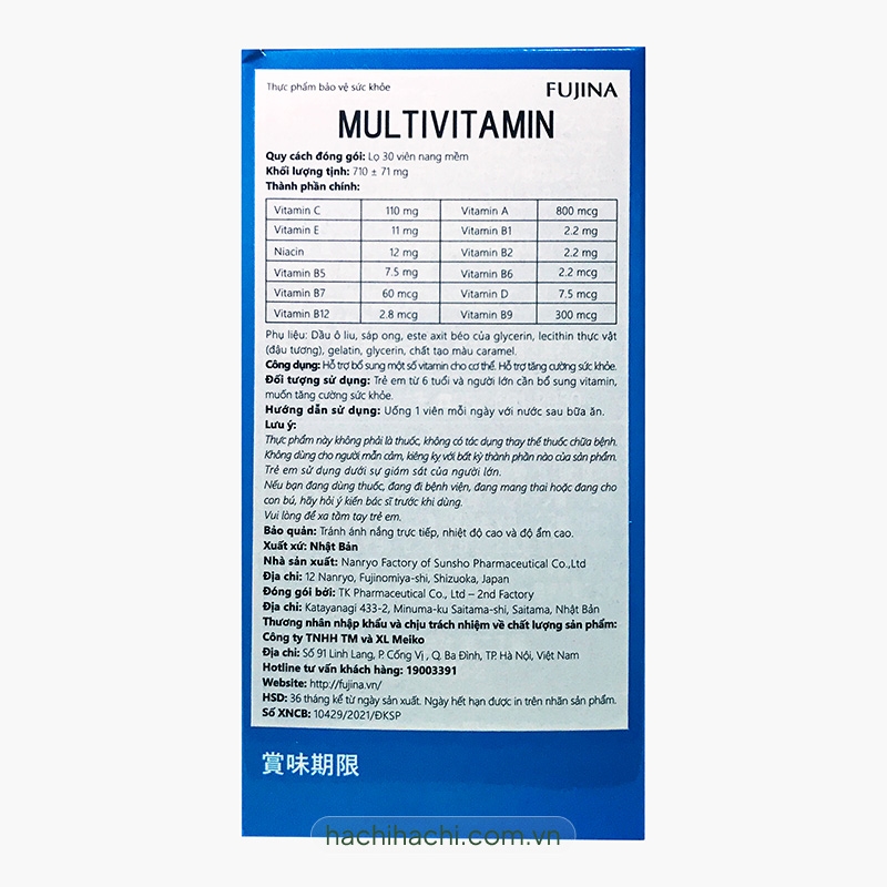 TPBVSK: Viên uống Multivitamin Fujina 30 viên thương hiệu FUJINA