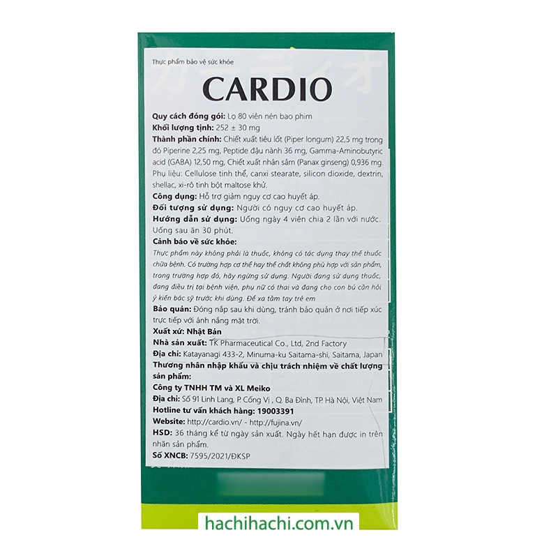 TPBVSK: Viên uống hỗ trợ hạ huyết áp Cardio 80 viên thương hiệu FUJINA