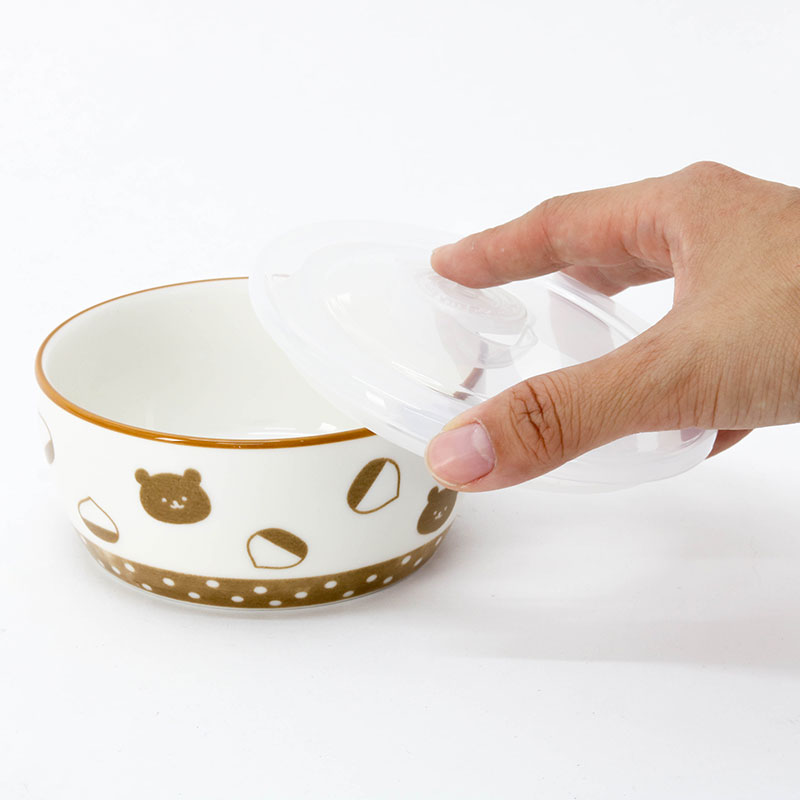 Hộp sứ đựng thức ăn 11cm hình gấu & hạt dẻ, dùng được lò vi sóng thương hiệu SHINANO