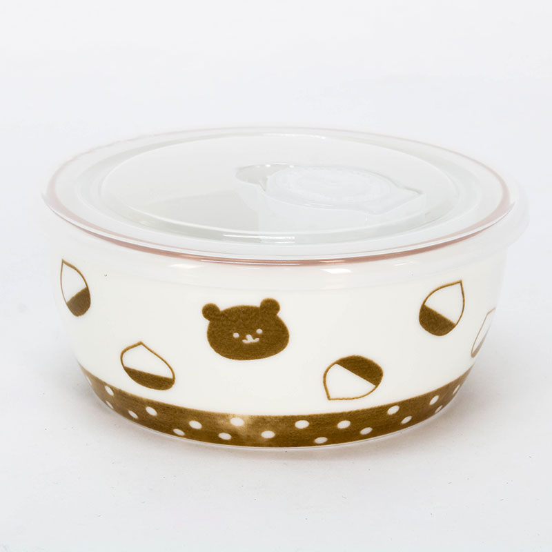Hộp sứ đựng thức ăn 11cm hình gấu & hạt dẻ, dùng được lò vi sóng