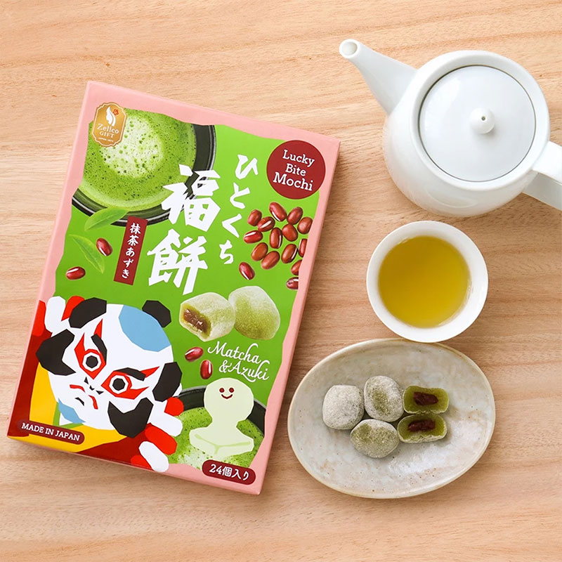 Bánh mochi Nhật Bản Lucky Bite vị trà xanh và đậu đỏ 288g (24 cái) thương hiệu 