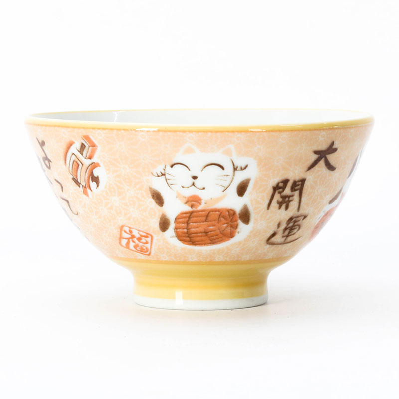 Chén sứ Nhật Bản 12.2cm Hình mèo may mắn (Vàng) thương hiệu HORIKOSHI