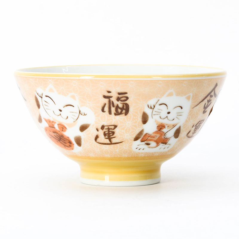 Chén sứ Nhật Bản 12.2cm Hình mèo may mắn (Vàng) thương hiệu HORIKOSHI