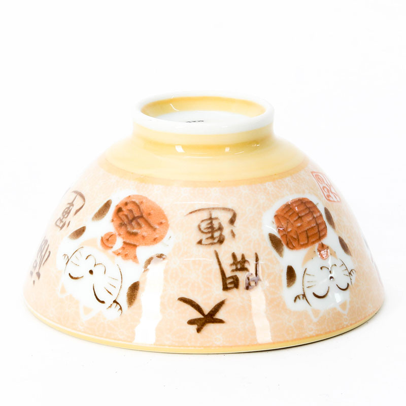 Chén sứ Nhật Bản 12.2cm Hình mèo may mắn (Vàng) thương hiệu HORIKOSHI