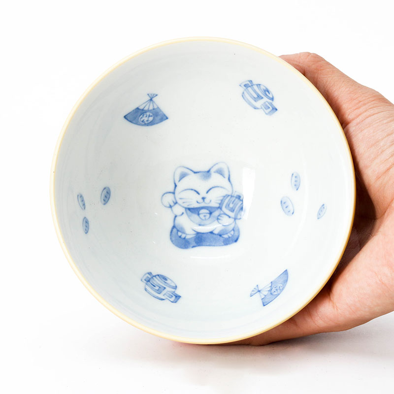 Chén sứ Nhật Bản 12.2cm Hình mèo may mắn (Vàng) thương hiệu HORIKOSHI