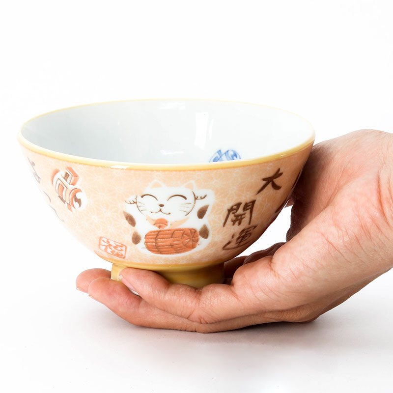 Chén sứ Nhật Bản 12.2cm Hình mèo may mắn (Vàng) thương hiệu HORIKOSHI