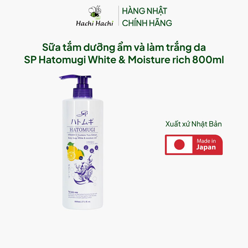 Sữa tắm dưỡng ẩm và làm trắng da Nhật Bản SP Hatomugi White & Moisture rich 800ml thương hiệu 