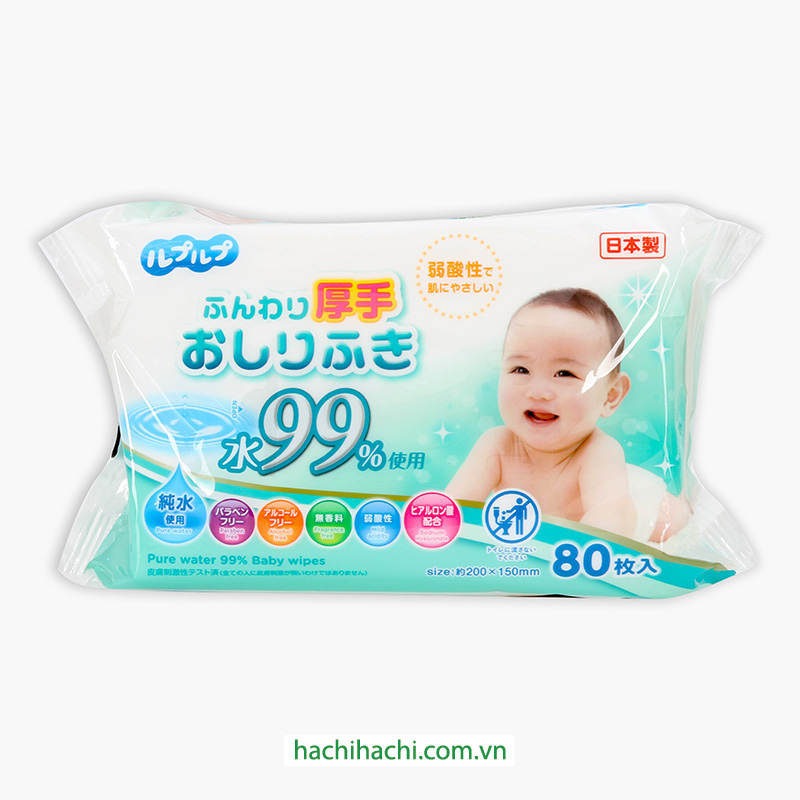 Khăn ướt cho bé 99% nước tinh khiết không cồn, hương liệu 80 tờ