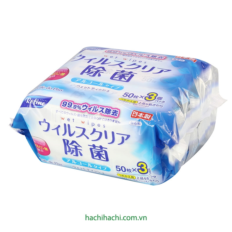 Khăn giấy ướt có cồn chống virus 50 tờ x 3 gói thương hiệu LIFE DO