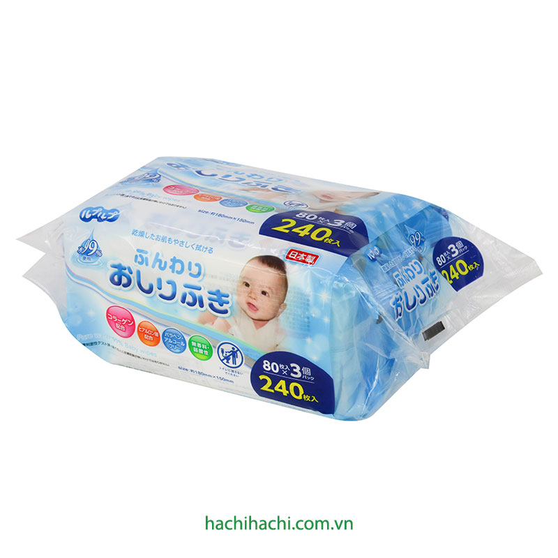 Khăn ướt cho bé, xuất xứ Nhật Bản dưỡng mềm da 80 tờ x 3 gói thương hiệu LIFE DO