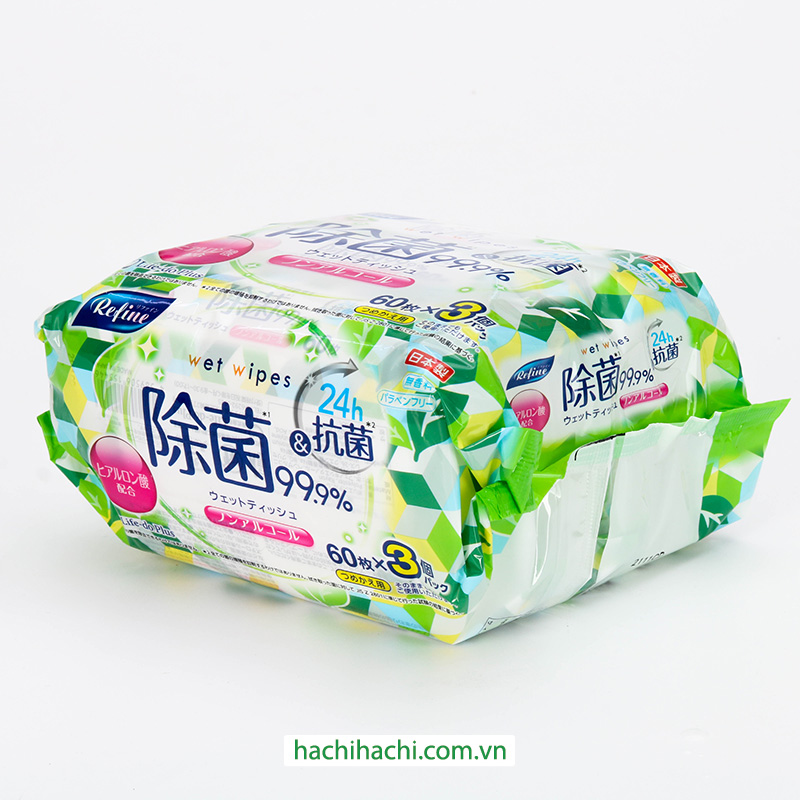 Khăn ướt kháng khuẩn không cồn 60 tờ x 3 gói thương hiệu LIFE DO