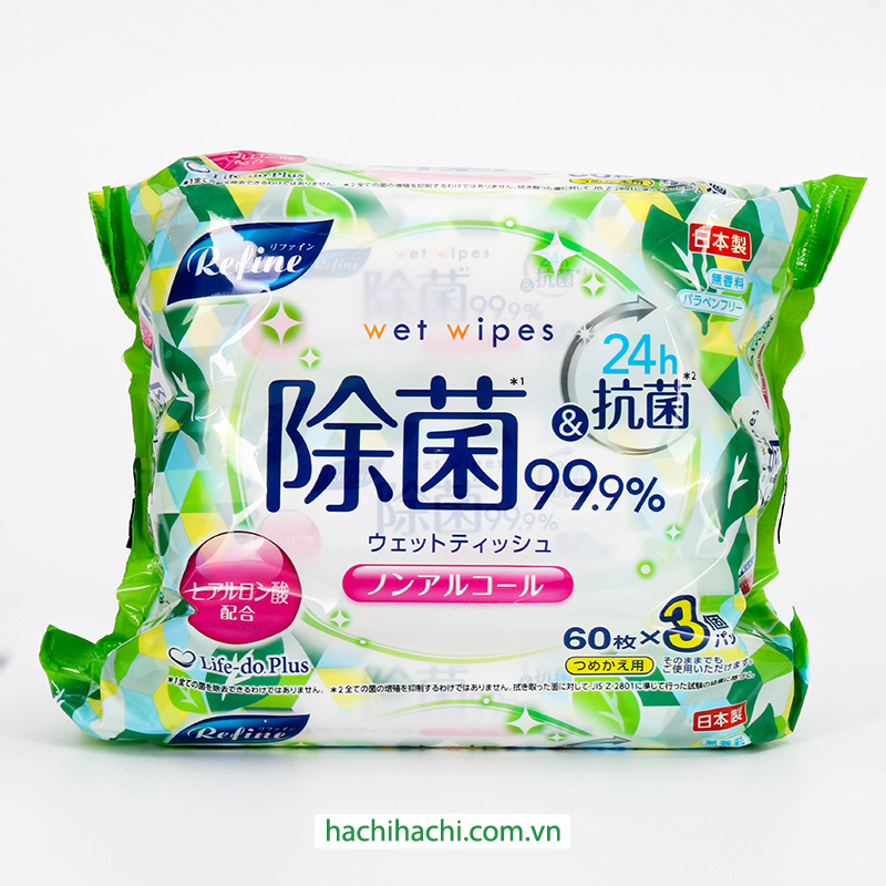 Khăn ướt kháng khuẩn không cồn 60 tờ x 3 gói