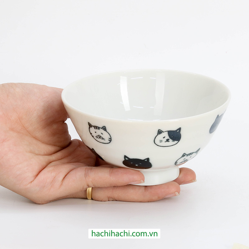 Chén bát sứ Nhật Bản, chén bát ăn cơm 11.2cm (Hình mèo), dùng được lò vi sóng thương hiệu 