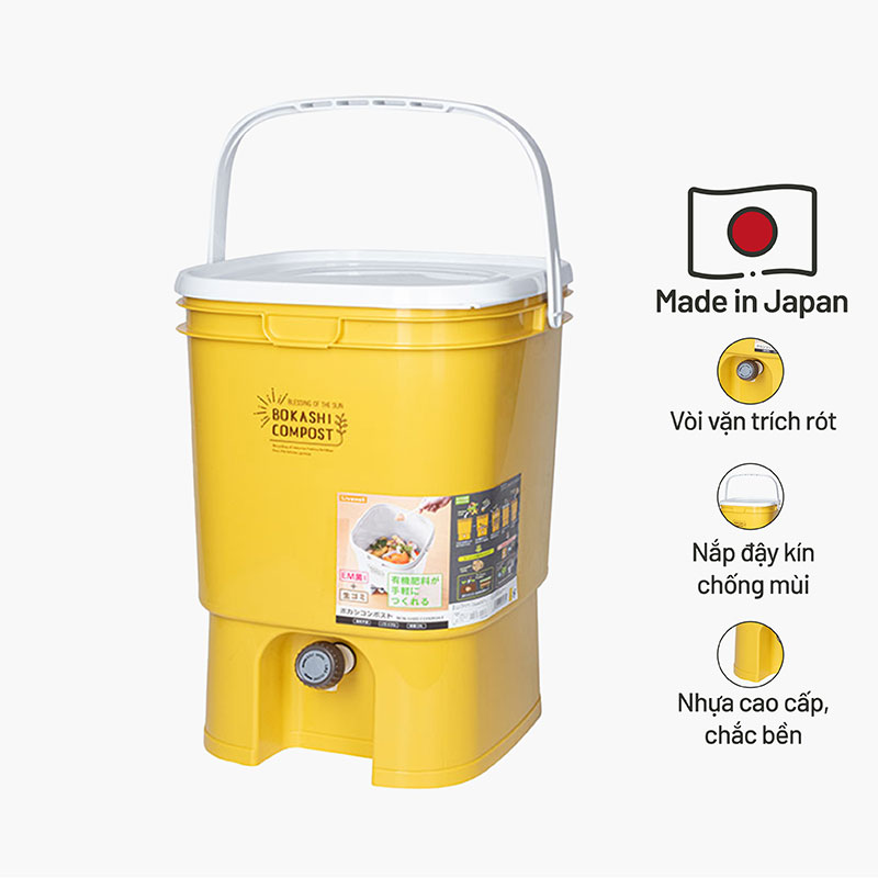 Thùng ủ rác hữu cơ Nhật Bản Bokashi Compost làm phân hữu cơ 19L