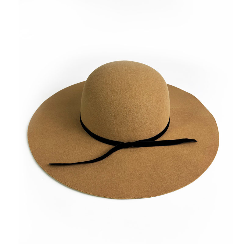 Nón rộng vành vải dạ đính nơ (Beige), Free size thương hiệu 