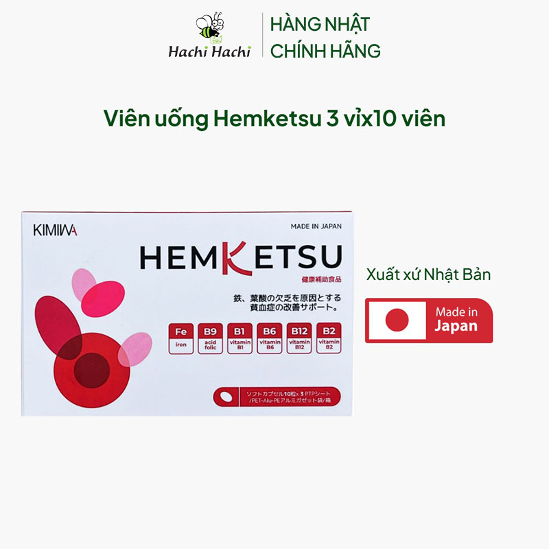 TPBVSK: Viên uống Hemketsu Nhật Bản 3 vỉx10 viên, bổ sung sắt,  acid folic, Vit. B, cải thiện thiếu máu thương hiệu 