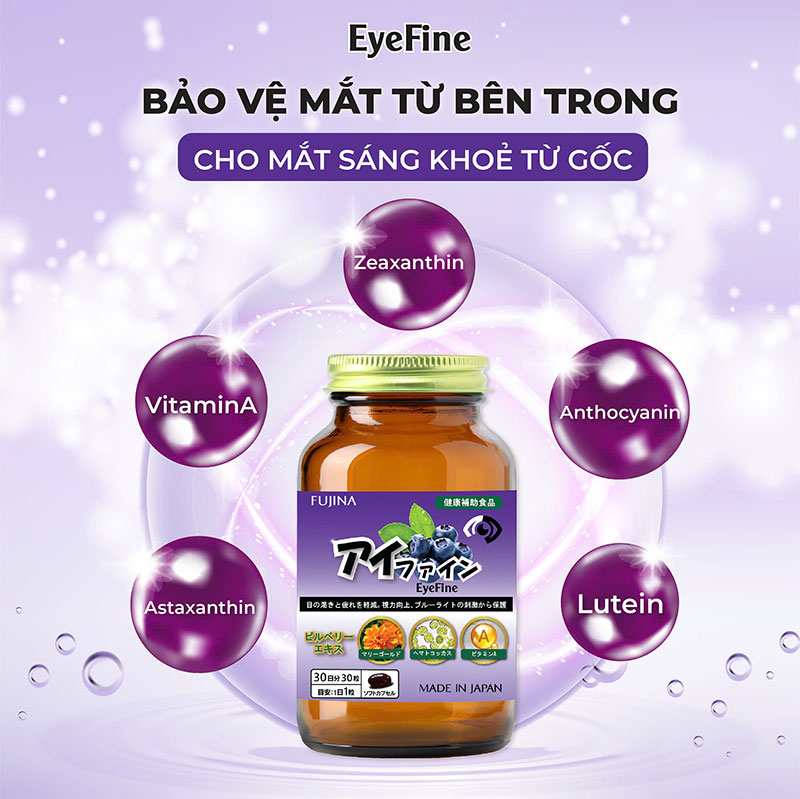 TPBVSK: Viên uống Eyefine Nhật Bản 30 viên, giảm khô mỏi mắt, cải thiện thị lực, bảo vệ mắt thương hiệu FUJINA