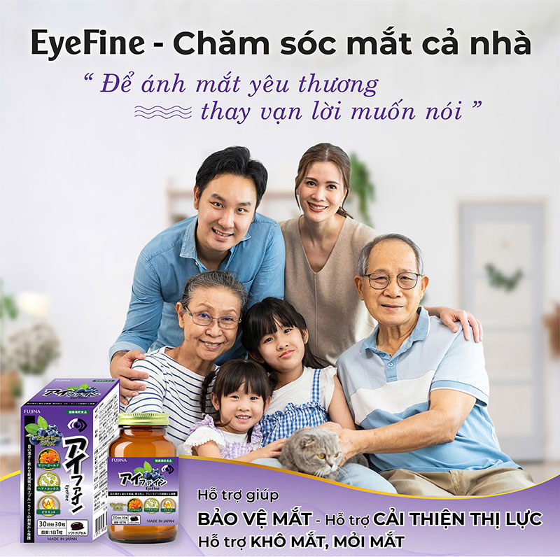 TPBVSK: Viên uống Eyefine Nhật Bản 30 viên, giảm khô mỏi mắt, cải thiện thị lực, bảo vệ mắt thương hiệu FUJINA