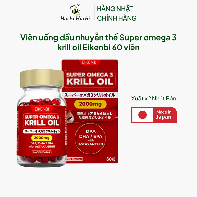 TPBVSK: Viên uống dầu nhuyễn thể Super omega 3 krill oil Eikenbi 60 viên, hỗ trợ chống oxy hoá thương hiệu EIKENBI