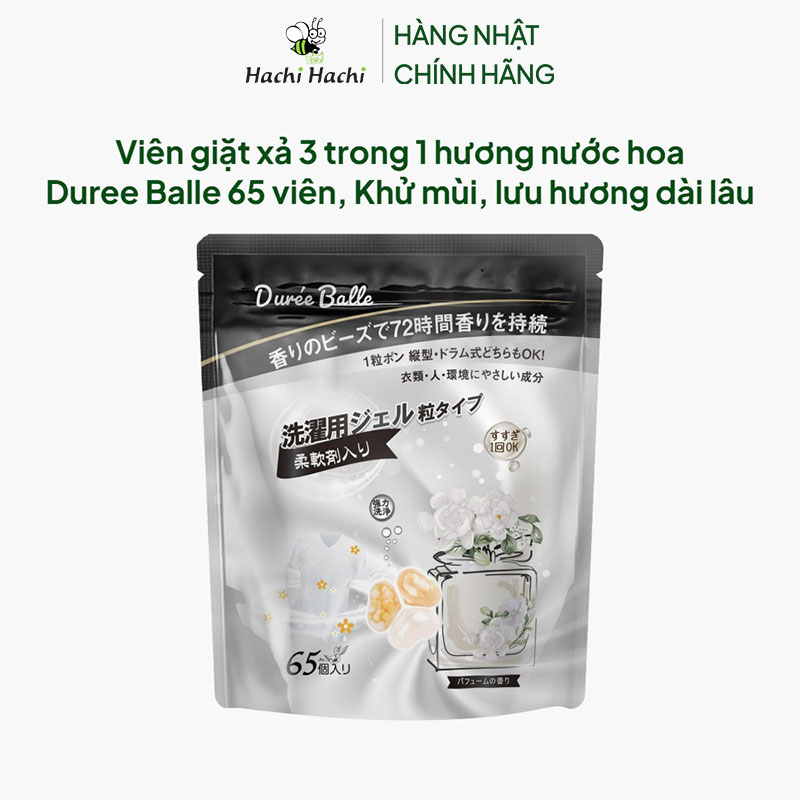 Viên giặt xả 3 trong 1 hương nước hoa Duree Balle 65 viên, Khử mùi, lưu hương dài lâu thương hiệu DUREE BALLE