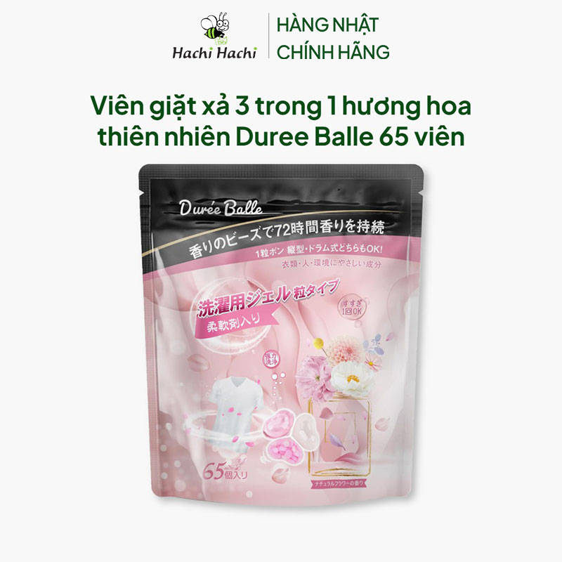 Viên giặt xả 3 trong 1 hương hoa thiên nhiên Duree Balle 65 viên, Khử mùi, lưu hương dài lâu thương hiệu DUREE BALLE