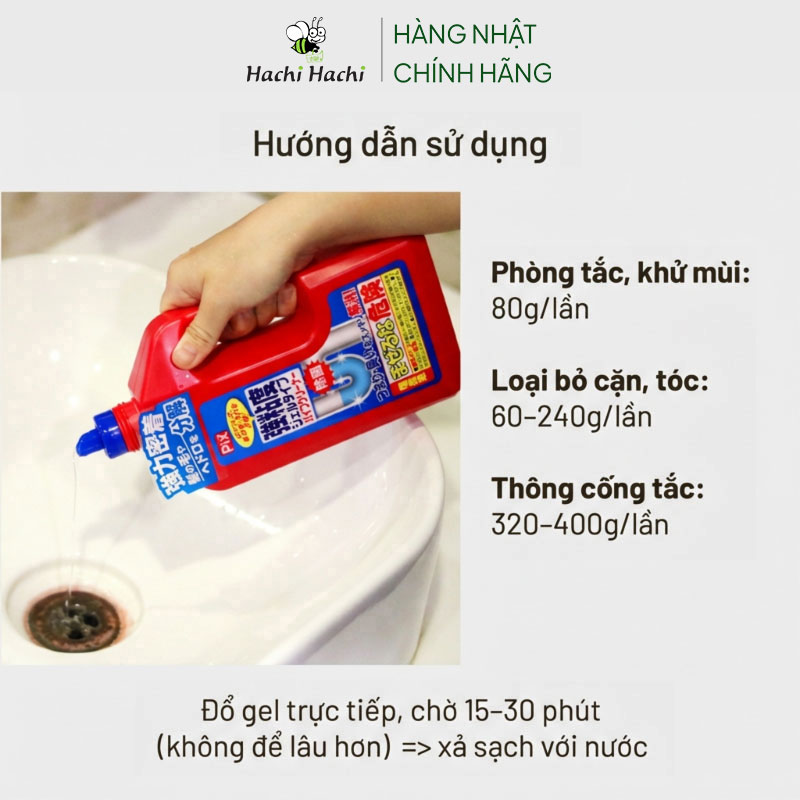 Gel thông tắc cống, thông đường ống Nhật Bản Lion Pix 800g, phân giải tóc, cặn bẩn, kháng khuẩn thương hiệu LION CHEMICAL