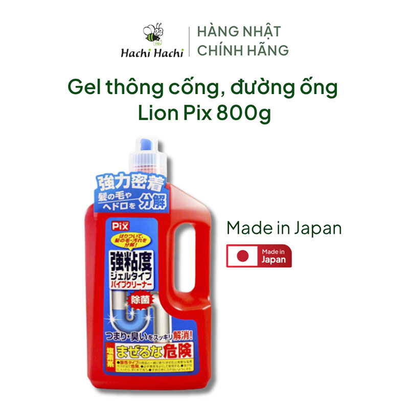 Gel thông tắc cống, thông đường ống Nhật Bản Lion Pix 800g, phân giải tóc, cặn bẩn, kháng khuẩn thương hiệu LION CHEMICAL