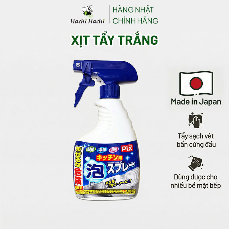 Xịt tẩy trắng vật dụng nhà bếp dạng bọt Lion 400g Chống khuẩn, khử mùi thương hiệu LION CHEMICAL
