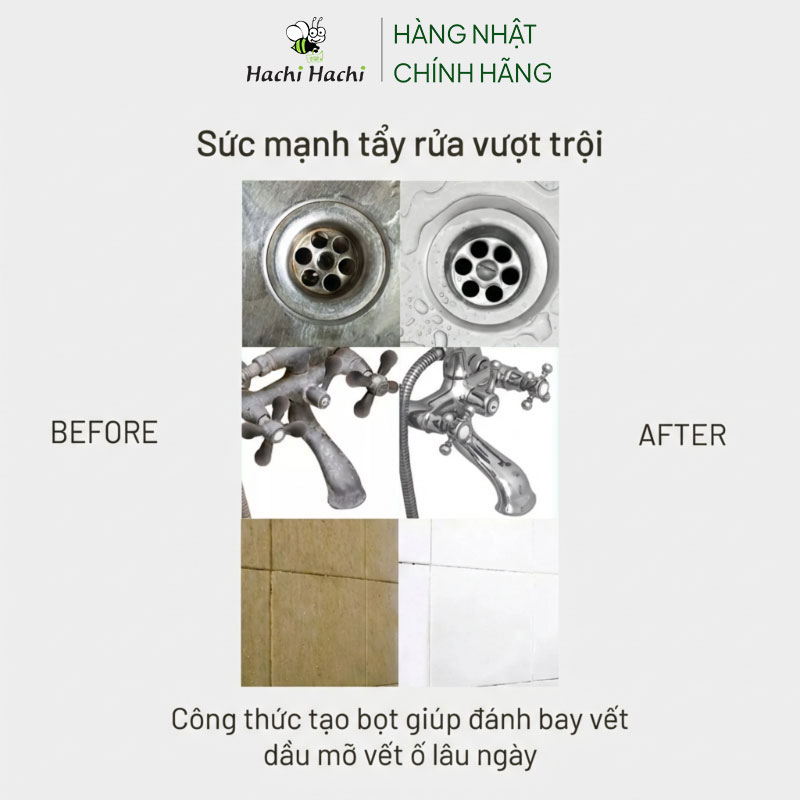 Xịt tẩy trắng vật dụng nhà bếp dạng bọt Lion 400g Chống khuẩn, khử mùi thương hiệu LION CHEMICAL