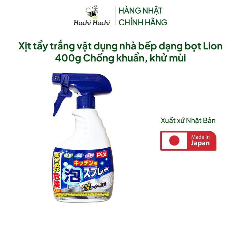 Xịt tẩy trắng vật dụng nhà bếp dạng bọt Lion 400g Chống khuẩn, khử mùi thương hiệu LION CHEMICAL