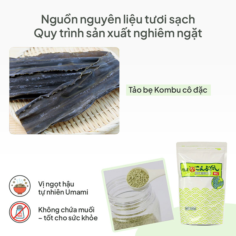Hạt nêm Dashi tảo bẹ Kombu Maruhachi 500g (Loại cô đặc) thương hiệu 