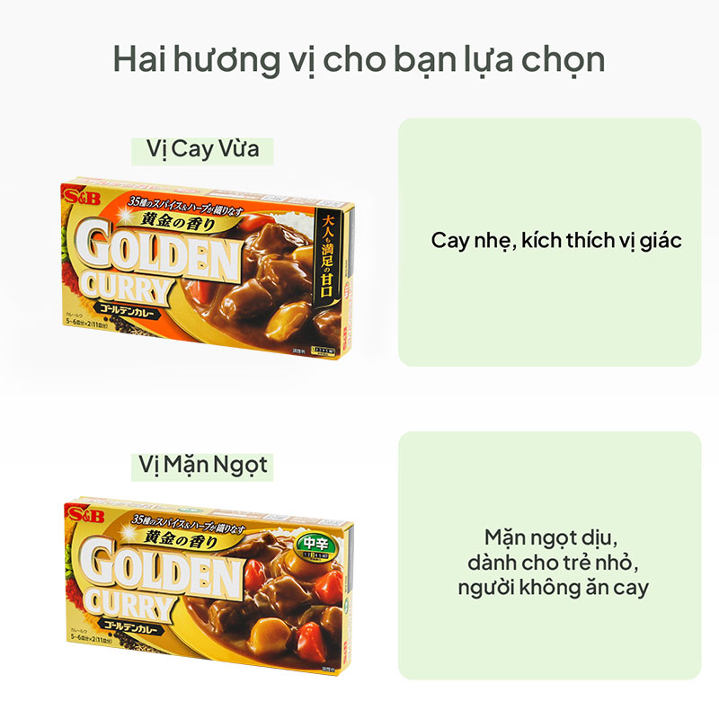 Viên cà ri Golden Curry Nhật Bản vị cay vừa 198g (8 viên) thương hiệu S&B FOODS