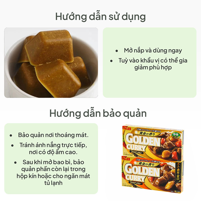 Viên cà ri Golden Curry Nhật Bản vị cay vừa 198g (8 viên) thương hiệu S&B FOODS