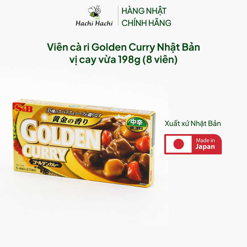 Viên cà ri Golden Curry Nhật Bản vị cay vừa 198g (8 viên) thương hiệu S&B FOODS