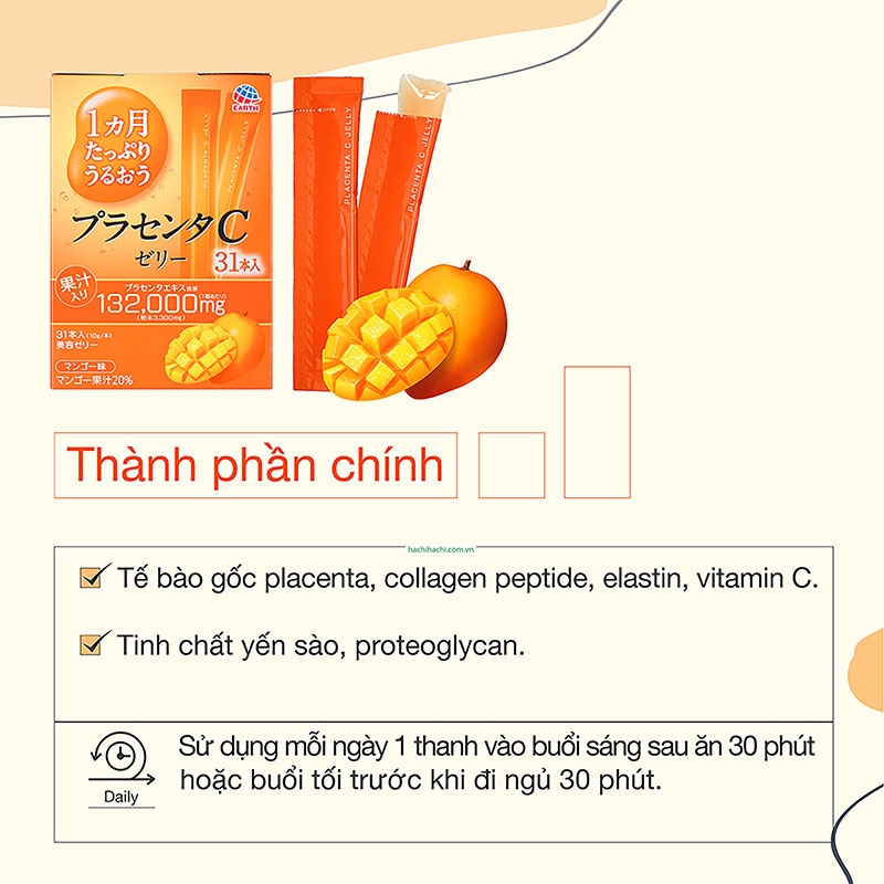 TPBS: Thạch Placenta Nhật Bản C vị xoài 10gx31 thanh thương hiệu EARTH CORPORATION