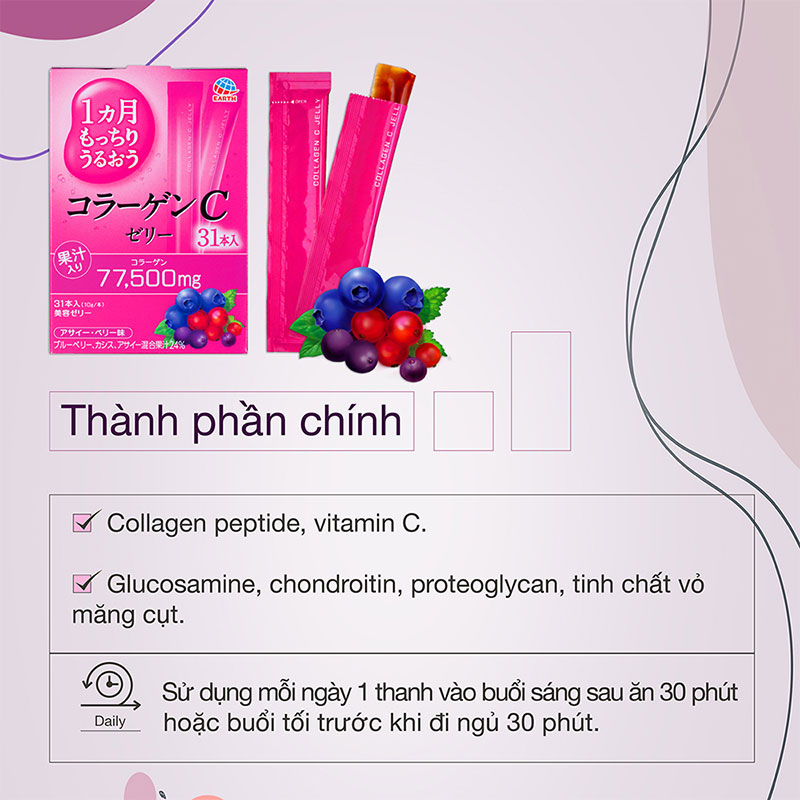 TPBS: Thạch Collagen Nhật Bản C vị việt quất 10gx31 thanh thương hiệu EARTH CORPORATION