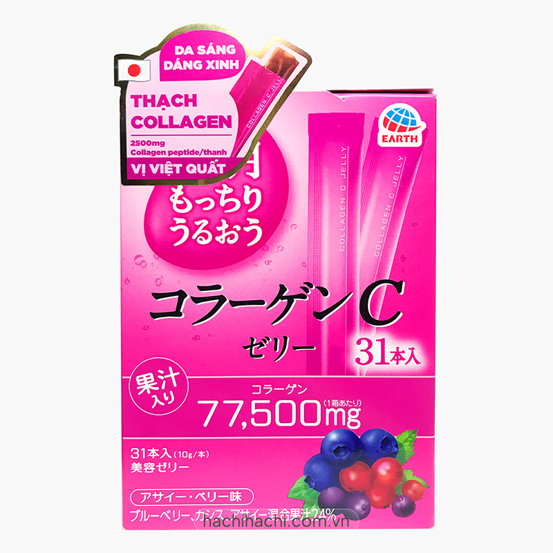 TPBS: Thạch Collagen Nhật Bản C vị việt quất 10gx31 thanh thương hiệu EARTH CORPORATION