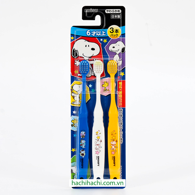 Bàn chải đánh răng cho bé từ 6 tuổi lông mềm Ebisu Snoopy 3 cái (Nhiều mẫu)-Giao mẫu ngẫu nhiên thương hiệu EBISU