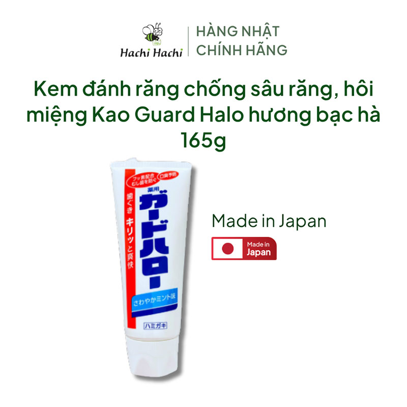 Kem đánh răng Nhật Bản chống sâu răng, hôi miệng Kao Guard Halo hương bạc hà 165g thương hiệu KAO