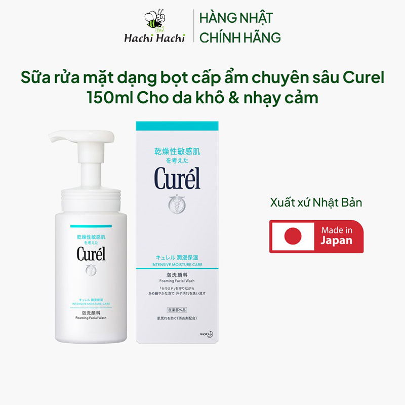 Sữa rửa mặt dạng bọt cấp ẩm chuyên sâu Nhật Bản Curel 150ml Cho da khô & nhạy cảm thương hiệu 