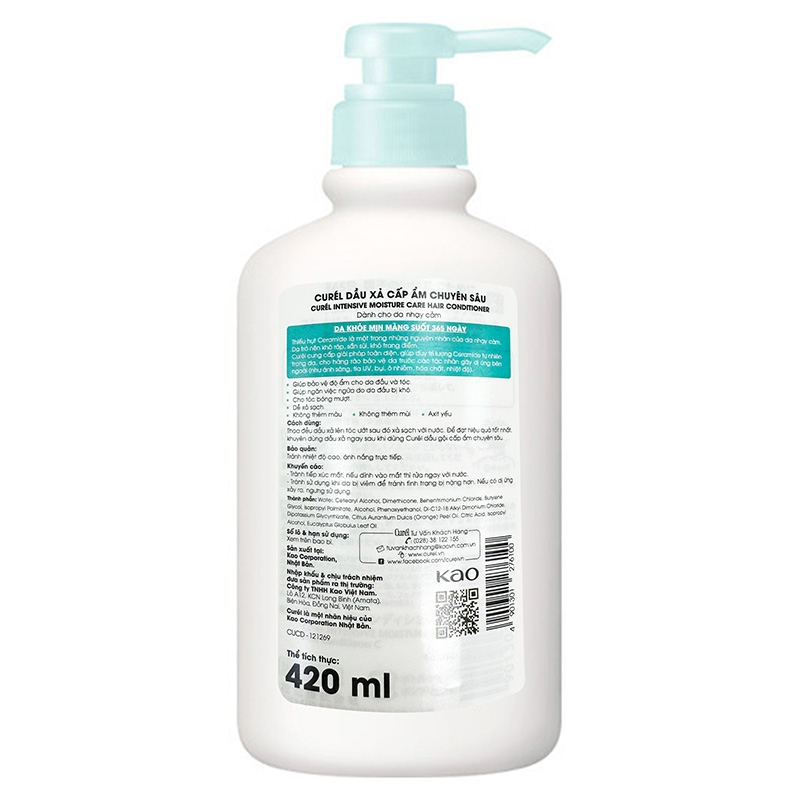Dầu xả cấp ẩm chuyên sâu Nhật Bản Curel 420ml (Ngăn xơ rối, ngứa da đầu) thương hiệu 