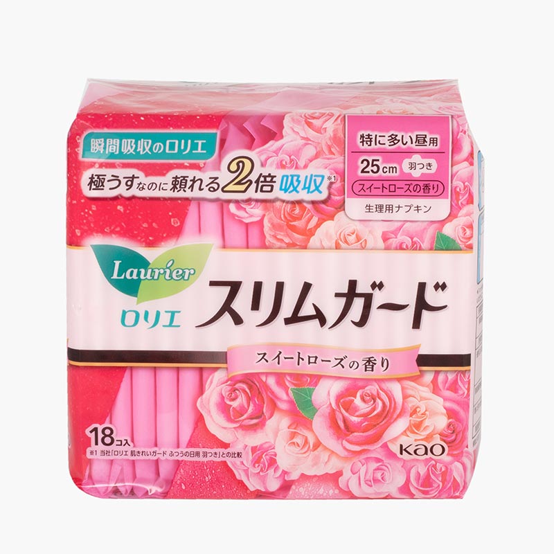 Băng vệ sinh siêu mỏng có cánh Laurier Slimguard  25cm 18 miếng Hương hoa hồng