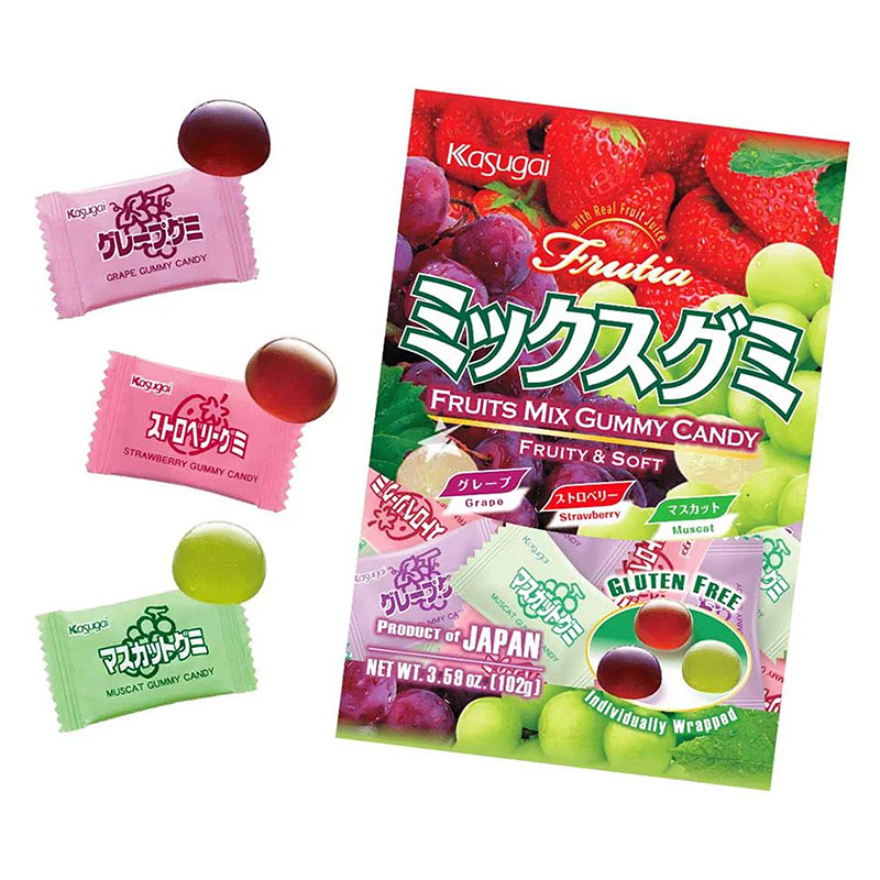 Kẹo dẻo Nhật Bản Kasugai trái cây vị nho dâu nho xanh 102g thương hiệu KASUGAI SEIKA