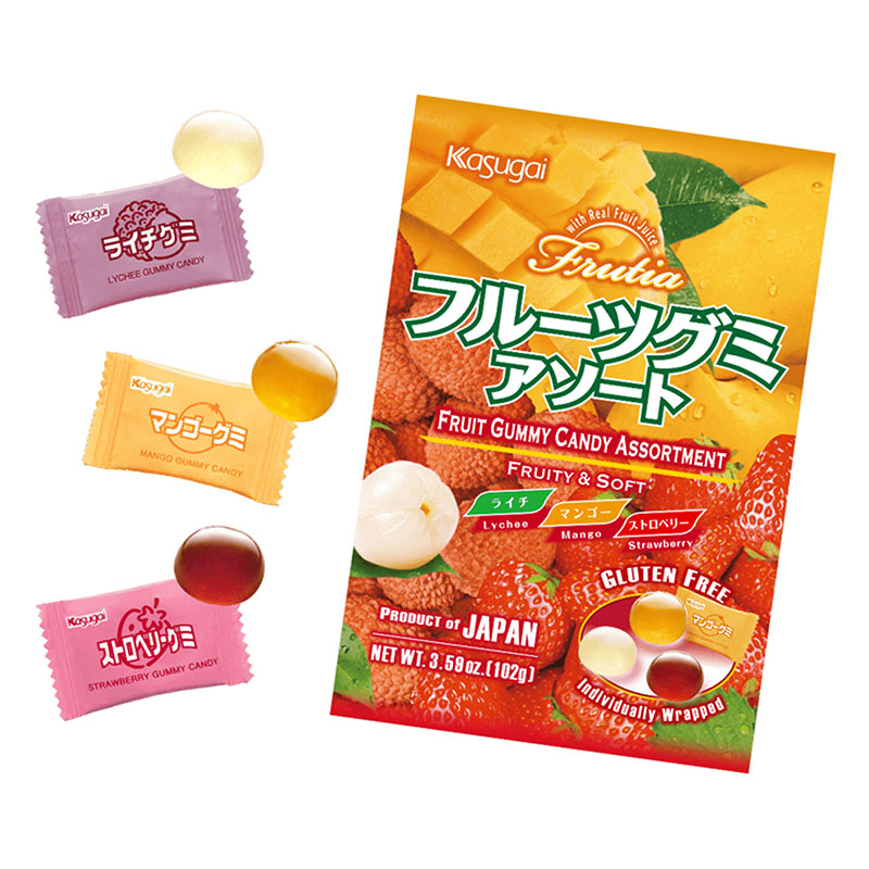 Kẹo dẻo Nhật Bản Kasugai trái cây vị vải xoài dâu 102g thương hiệu KASUGAI SEIKA
